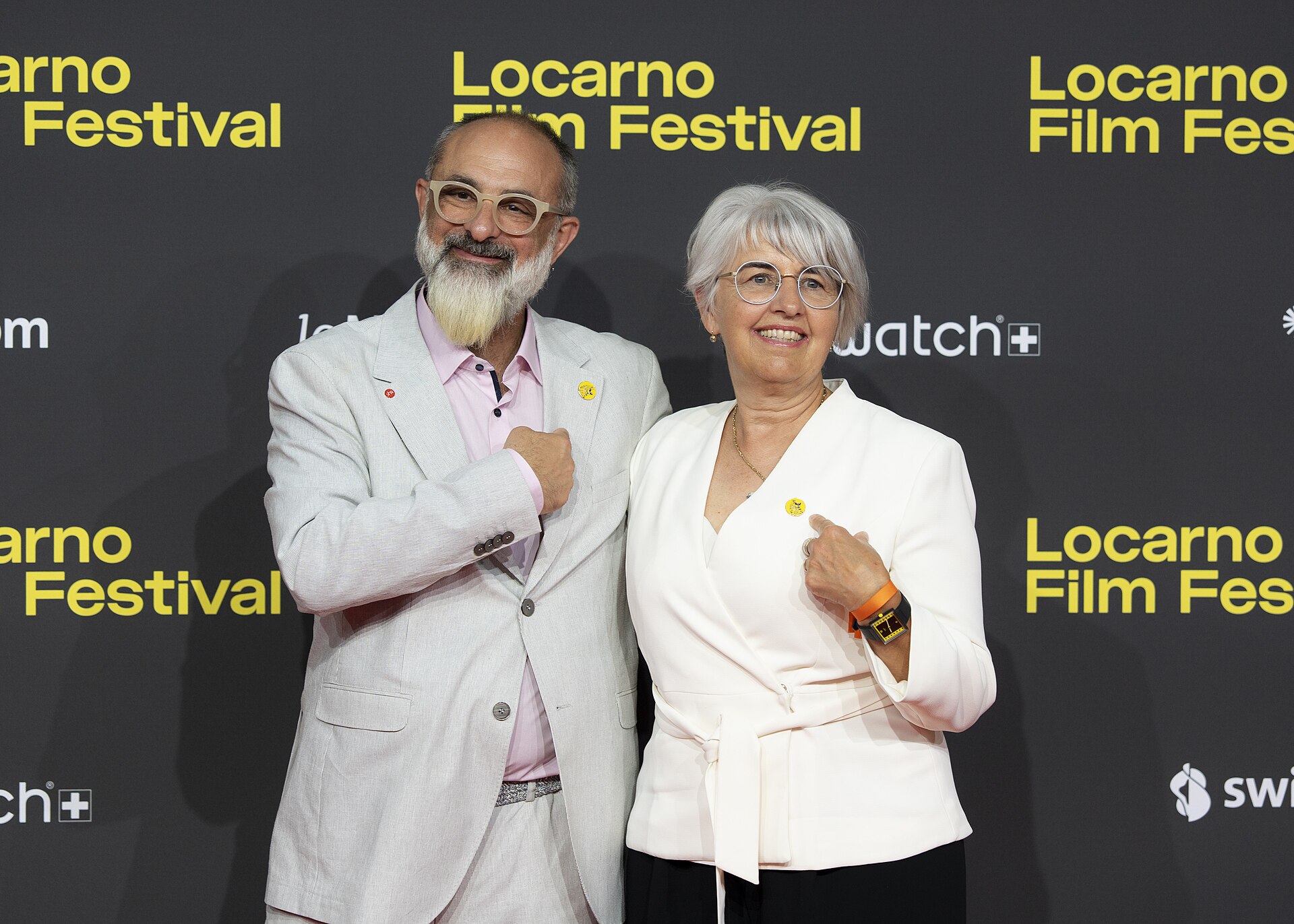 Artistic Director Giona A. Nazzaro and Swiss Minister Elisabeth Baume-Schneider at the 78th Locarno Film Festival red carpet