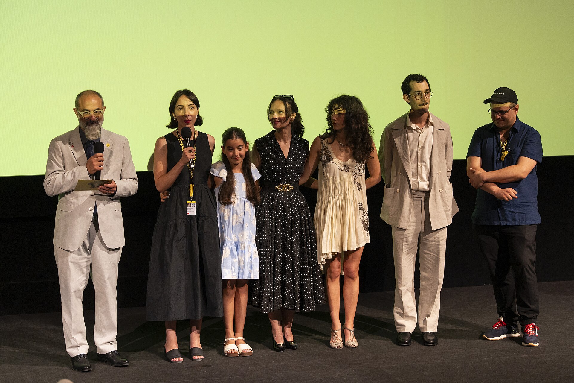 Giona A. Nazzaro and director Sophy Romvari introducing Blue Heron at the 78th Locarno Film Festival in Palacinema 1