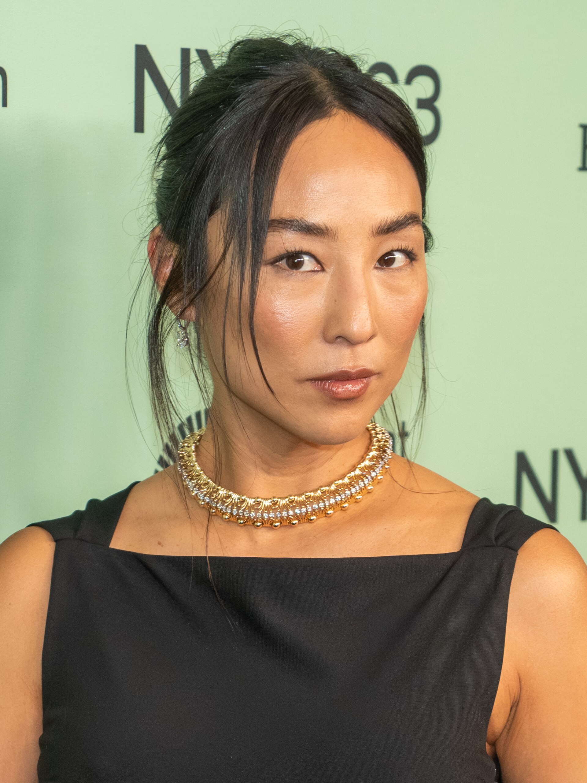 Greta Lee, actress, at the 63rd annual New York Film Festival at Lincoln Center in 2025 for the film A House of Dynamite
