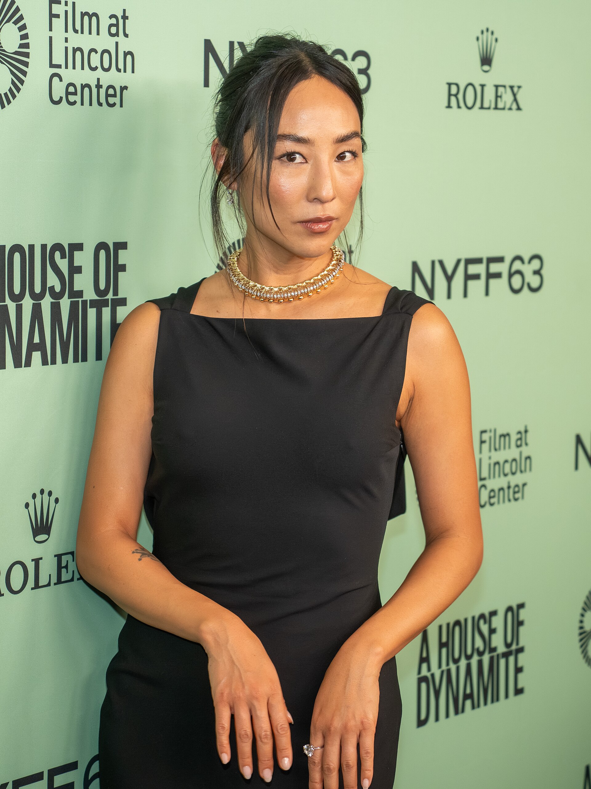 Greta Lee, actress, at the 63rd annual New York Film Festival at Lincoln Center in 2025 for the film A House of Dynamite