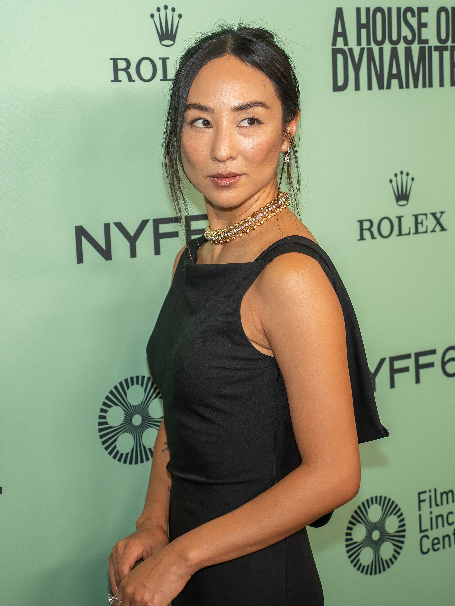 Greta Lee, actress, at the 63rd annual New York Film Festival at Lincoln Center in 2025 for the film A House of Dynamite
