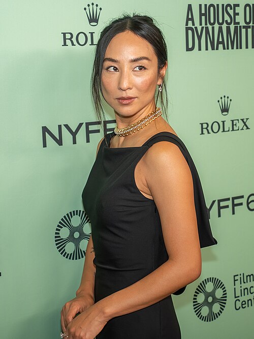 Greta Lee, actress, at the 63rd annual New York Film Festival at Lincoln Center in 2025 for the film A House of Dynamite
