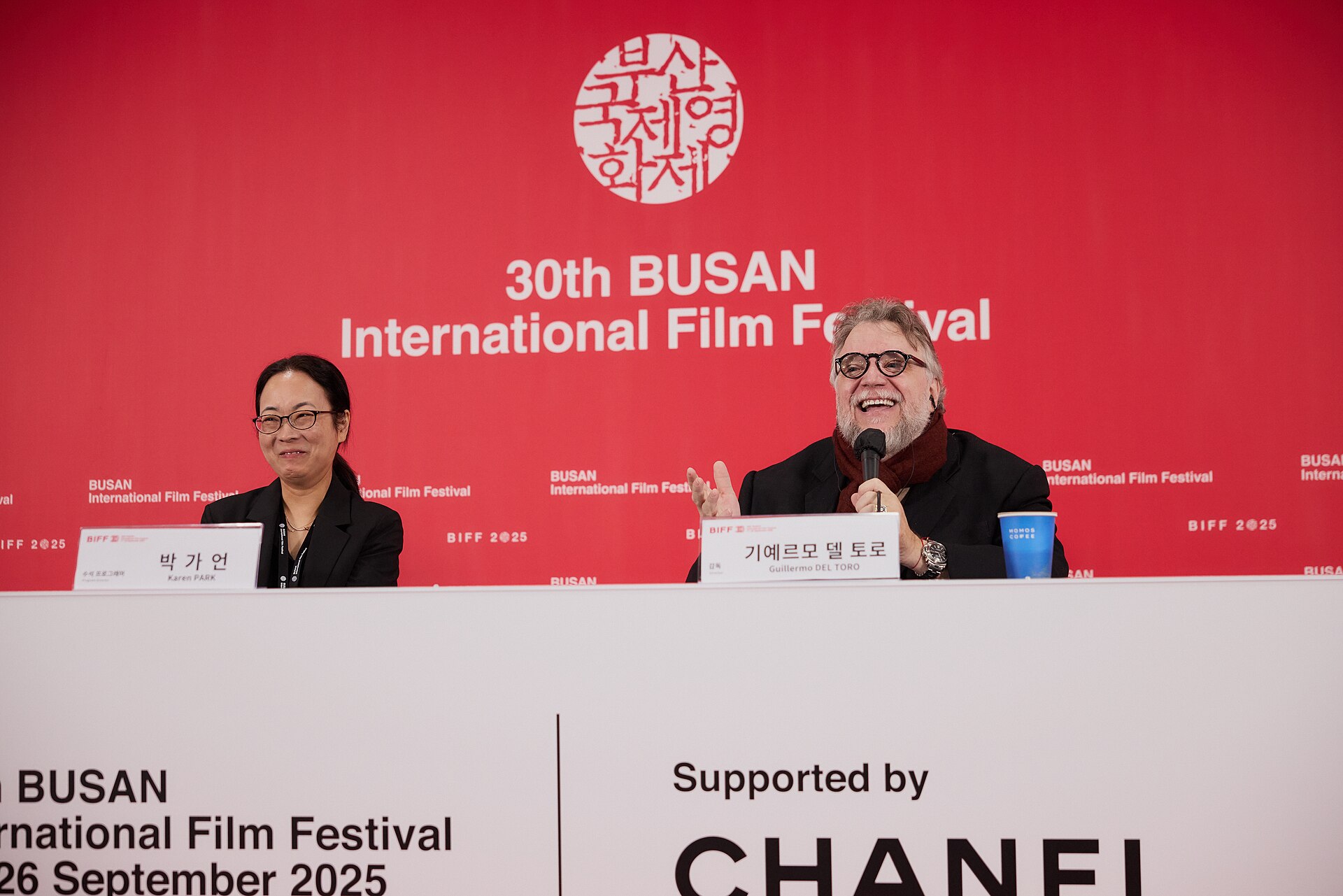 Guillermo del Toro (right), director, at the 30th Busan International Film Festival in Busan, South Korea in 2025