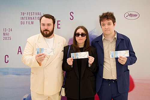 From left to right: Gus Deardoff, Lexi Tannenholtz, and James Presson at the 2025 Cannes Film Festival premiere of The Plague.