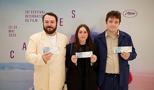 From left to right: Gus Deardoff, Lexi Tannenholtz, and James Presson at the 2025 Cannes Film Festival premiere of The Plague.