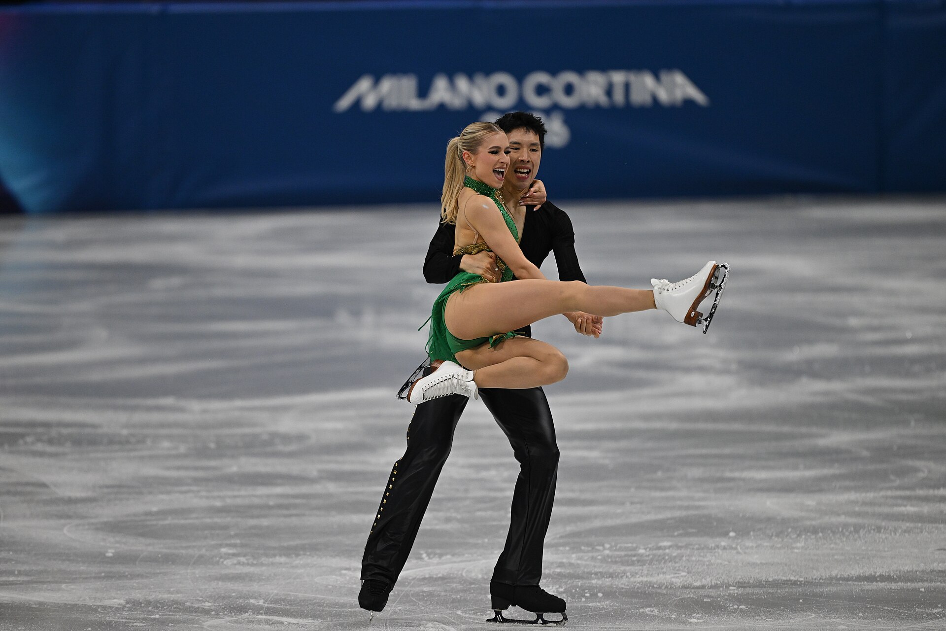 MILAN, ITALY - 09 FEBRUARY 2026: Holly Harris and Jason Chan of Australia compete during the Figureskating ice dance rhythm dance at the Olympic Winter Games Milano Cortina 2026  Milano Ice Skating Arena on February 09, 2026 in Milan, Italy