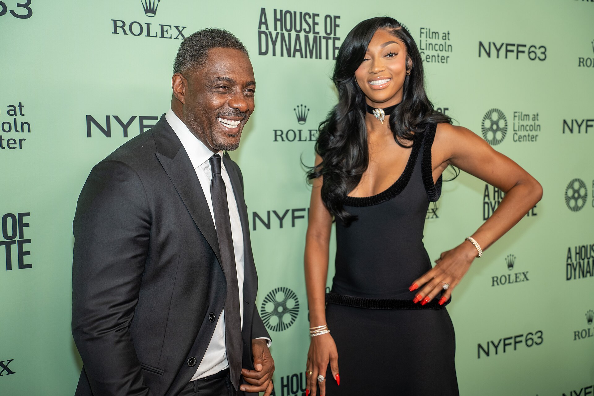 Idris Elba, actor, and Angel Reese, basketball player, at the 63rd annual New York Film Festival at Lincoln Center in 2025 for the film A House of Dynamite