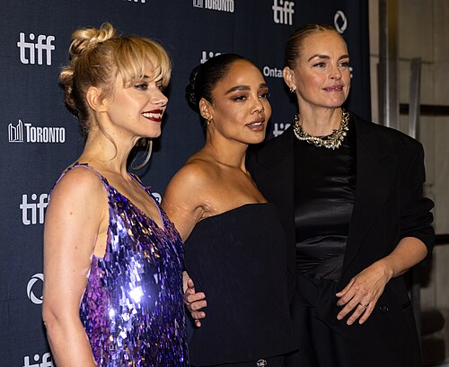 Imogen Poots, Tessa Thompson, and Nina Hoss, actors, at the 2025 Toronto International Film Festival (TIFF) for the movie Hedda.
