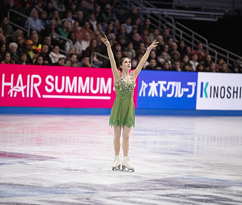 Isabeau Levito, American figure skater, at the 2025 World Figure Skating Championships at TD Garden in Boston, Massachusetts.