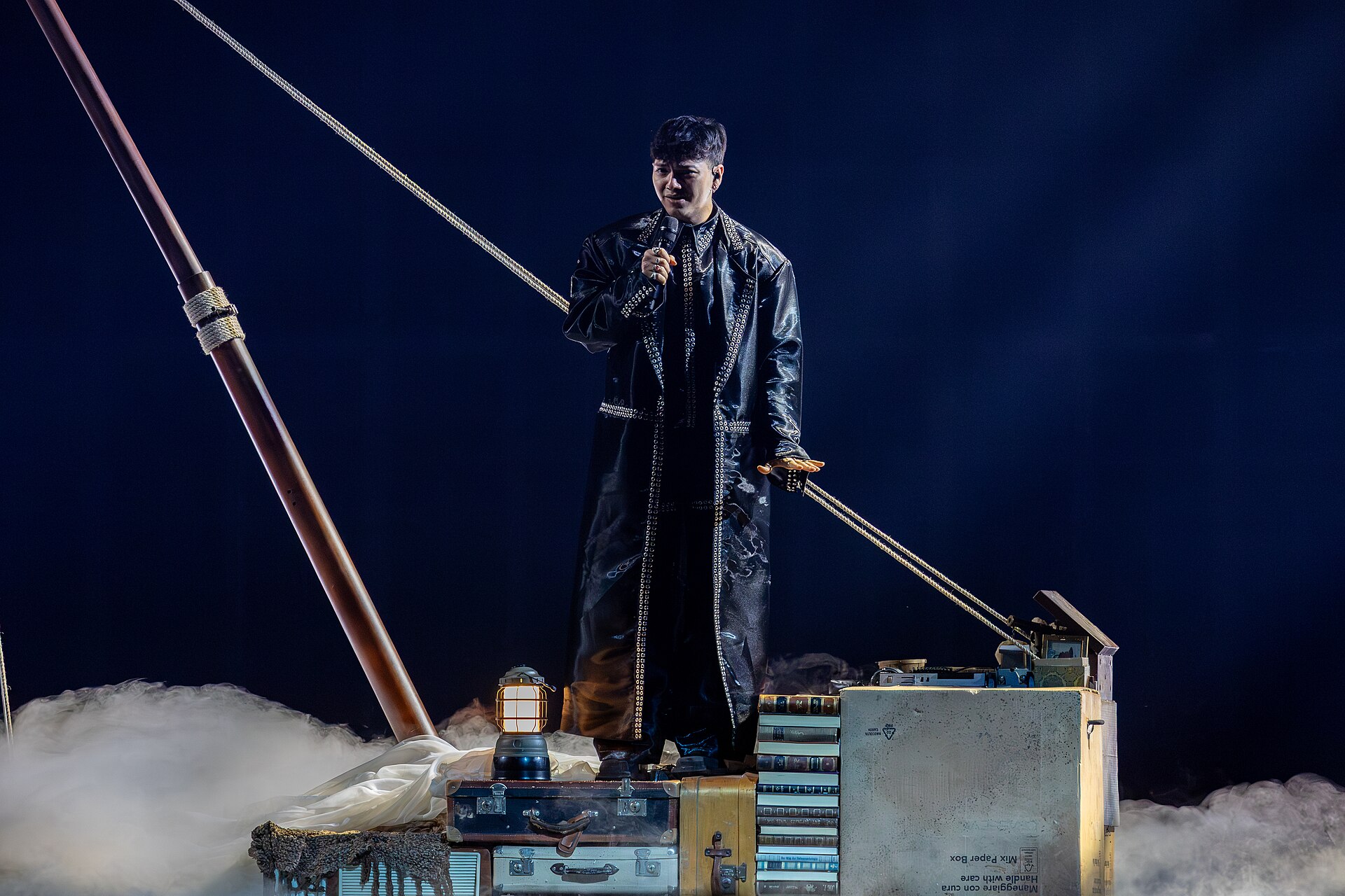 JJ, representing Austria, performing at Eurovision 2025 in Basel, Switzerland.