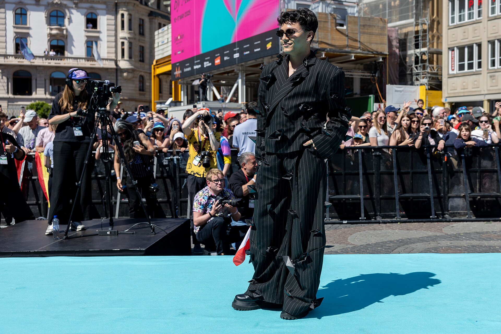 JJ, representing Austria, on the Turquoise Carpet at Eurovision 2025 in Basel, Switzerland.