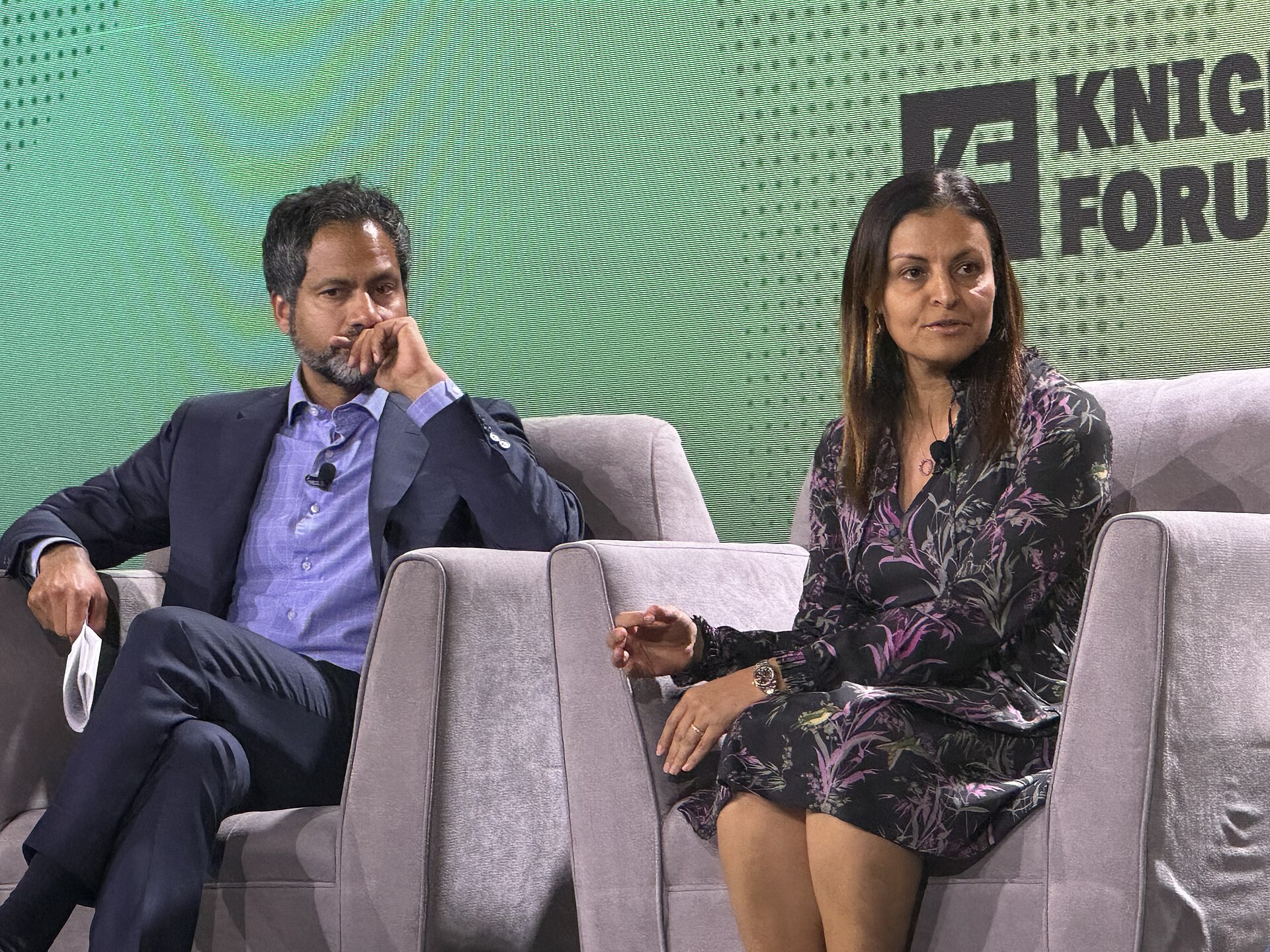 Jameel Jaffer and Maryana Iskander speaking at the 2025 Knight Media Forum in Miami, Florida in February 2025