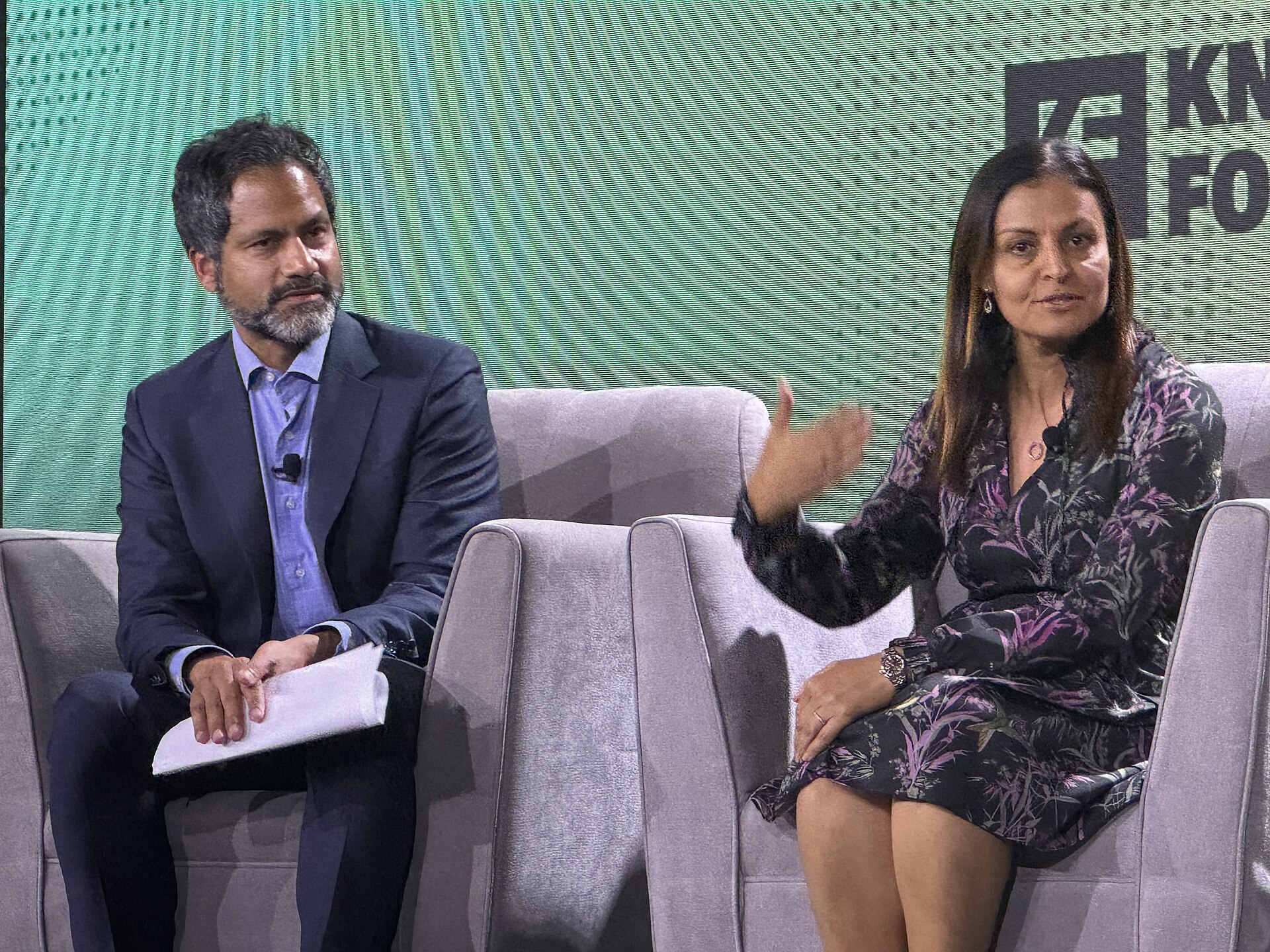 Jameel Jaffer and Maryana Iskander speaking at the 2025 Knight Media Forum in Miami, Florida in February 2025