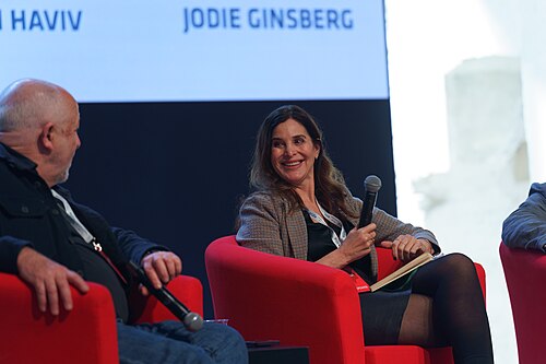 Janine di Giovanni, Executive Director of The Reckoning Project, speaking at the International Journalism Festival 2024 in Perugia, Italy on a panel called The art of war reporting.