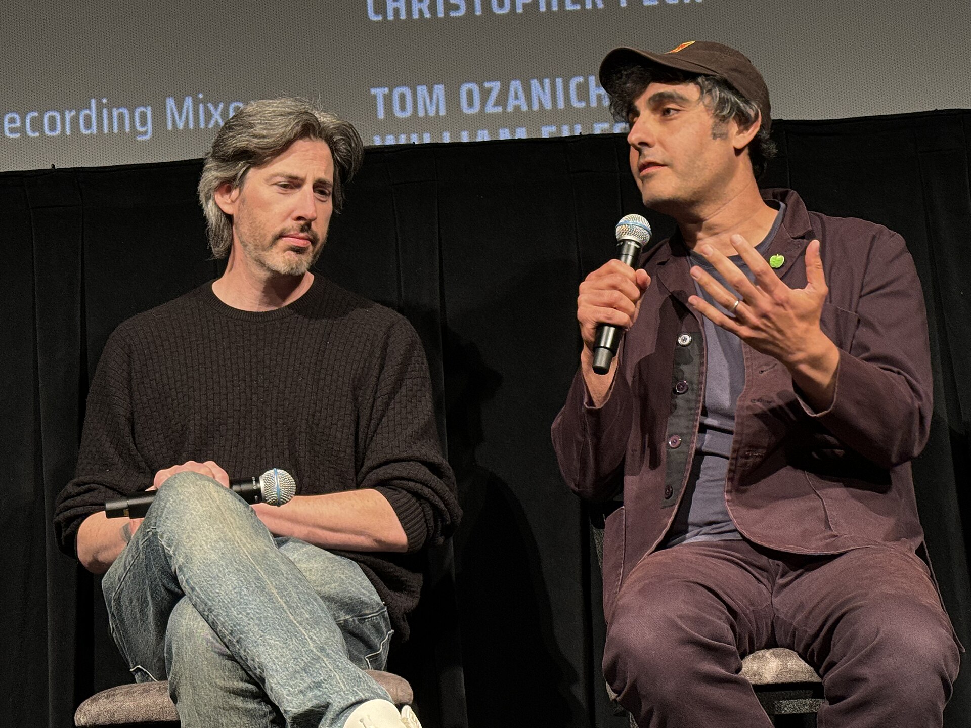 Jason Reitman and Gil Kenan at a Q&A after a screening of Saturday Night at the at the 2024 Telluride Film Festival, where the film premiered.