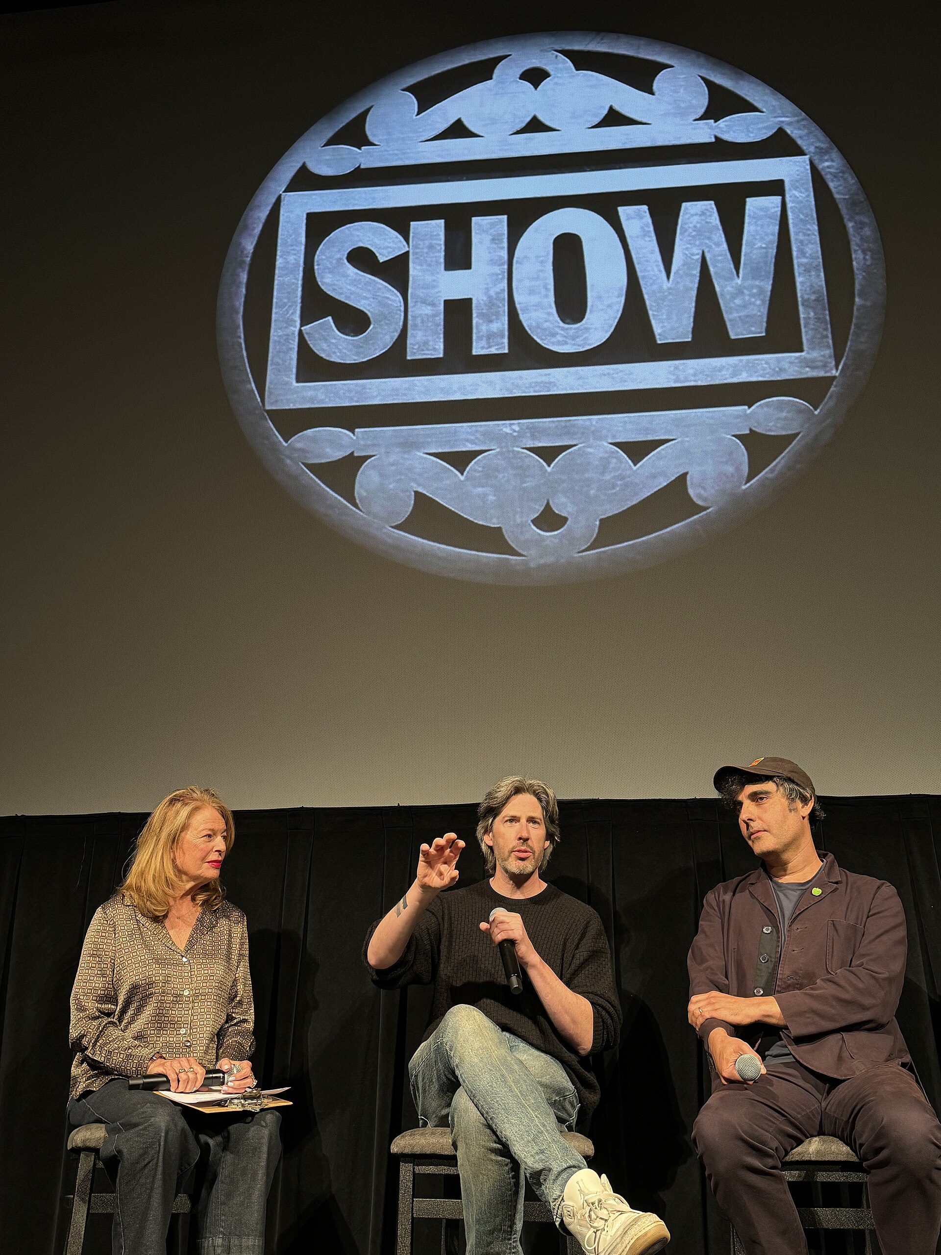 Jason Reitman and Gil Kenan at a Q&A after a screening of Saturday Night at the at the 2024 Telluride Film Festival, where the film premiered.
