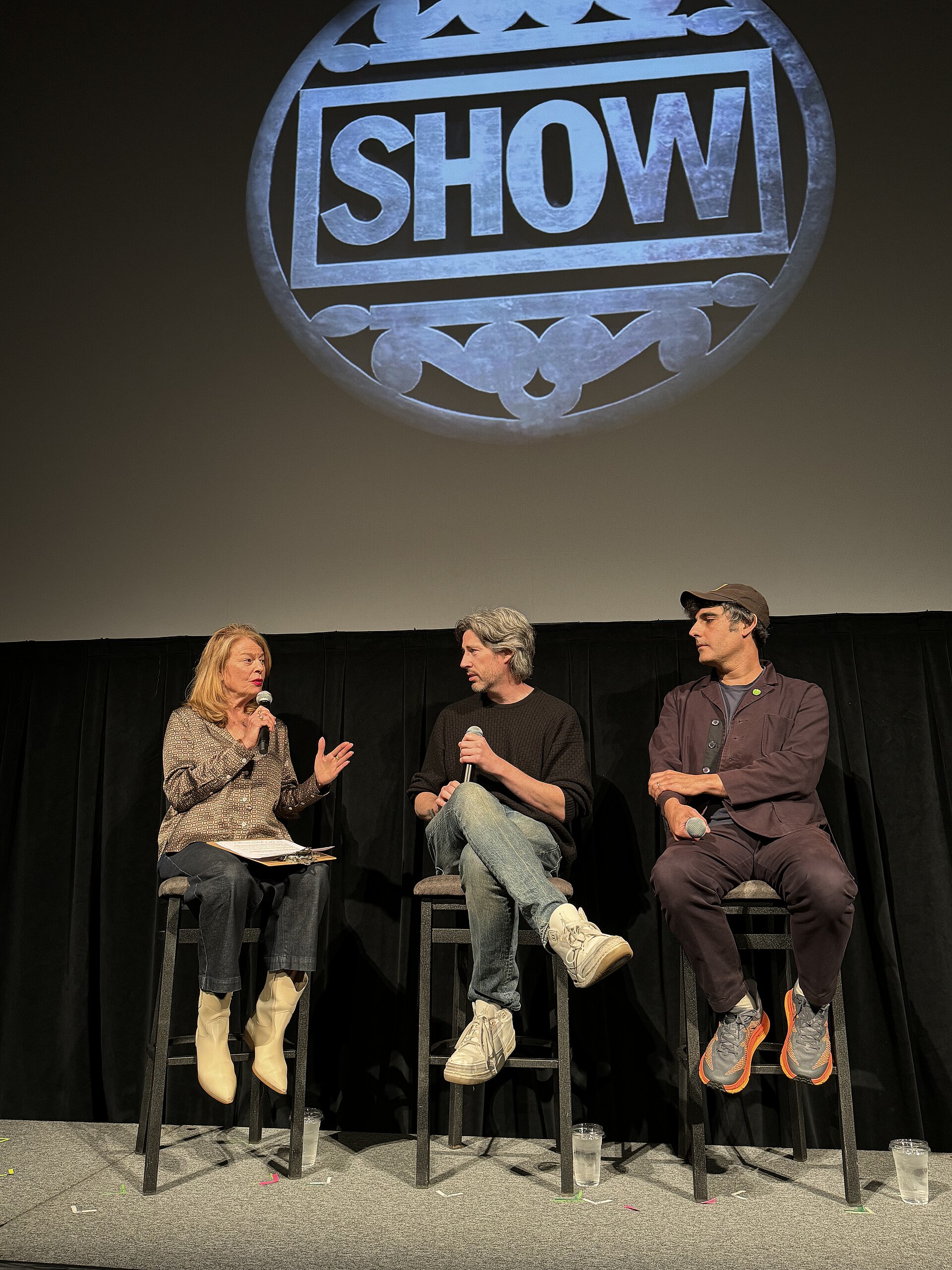 Jason Reitman and Gil Kenan at a Q&A after a screening of Saturday Night at the at the 2024 Telluride Film Festival, where the film premiered.
