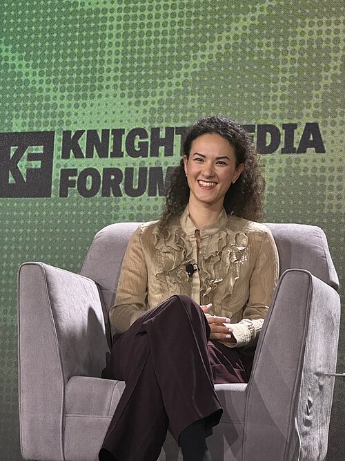 Jay Graber, CEO at Bluesky, speaking at the 2025 Knight Media Forum in Miami, Florida in February 2025