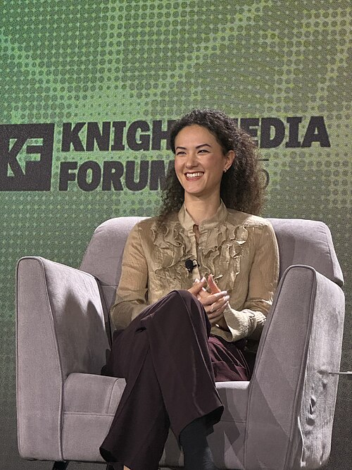 Jay Graber, CEO at Bluesky, speaking at the 2025 Knight Media Forum in Miami, Florida in February 2025