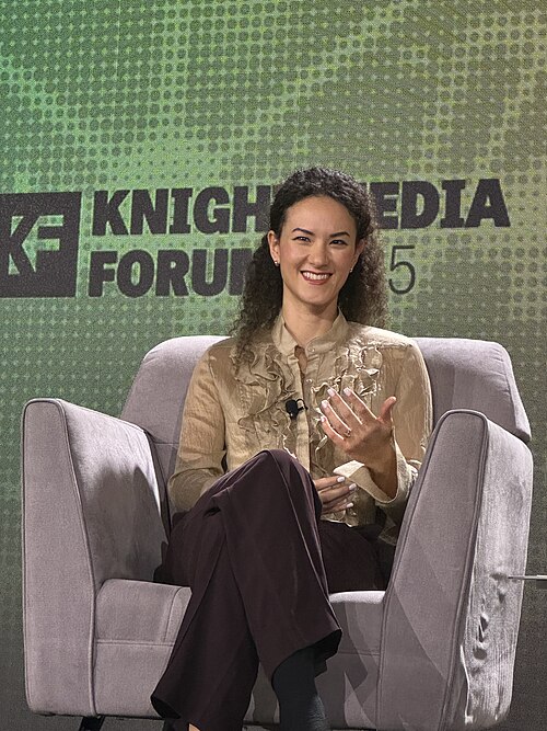 Jay Graber, CEO at Bluesky, speaking at the 2025 Knight Media Forum in Miami, Florida in February 2025