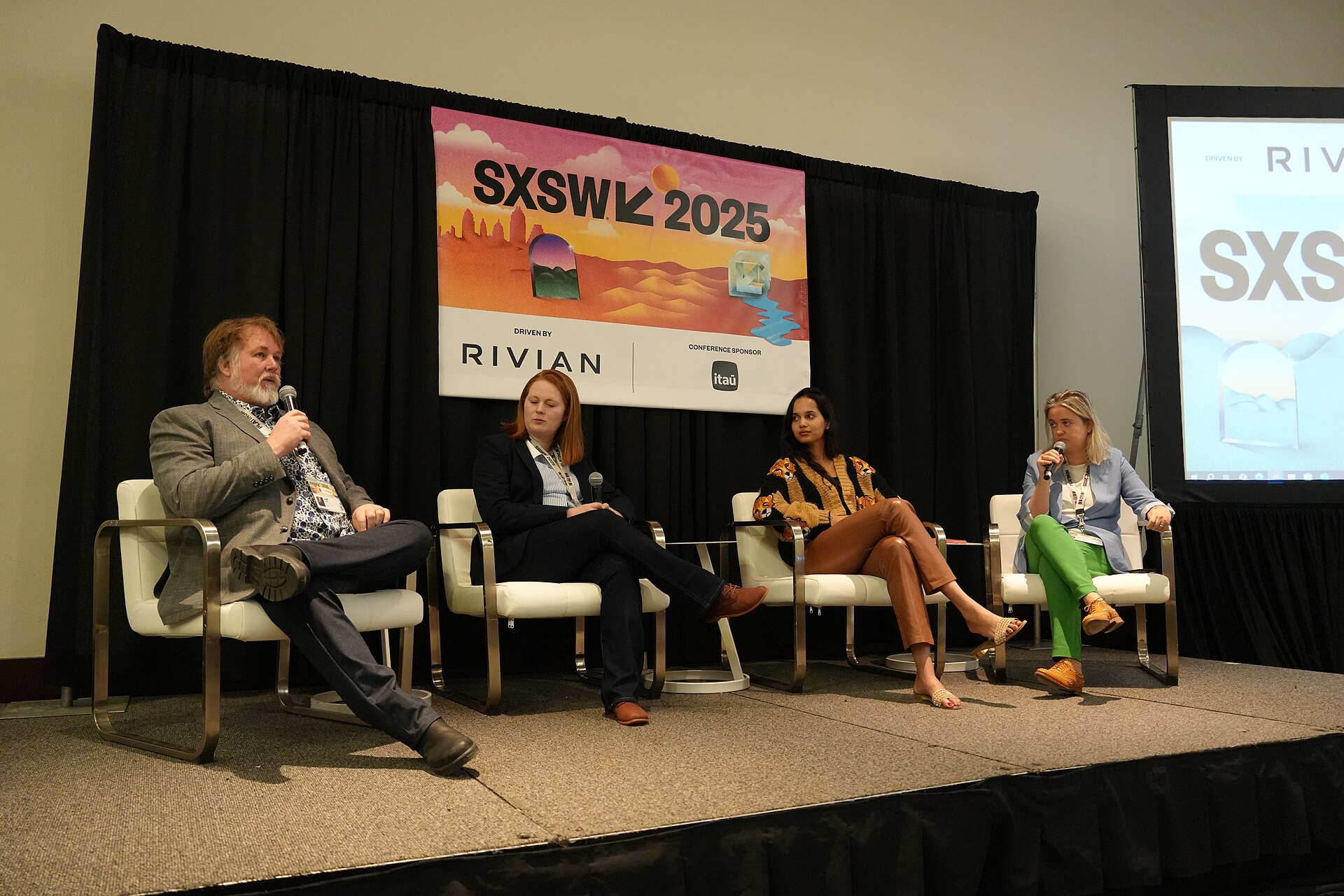 Jeff Turner, Chelsea Turner, Malaika Vaz, Elena Favilli (l-r), panel at SXSW 2025 in Austin, Texas. The Power of Storytelling for Climate Action.