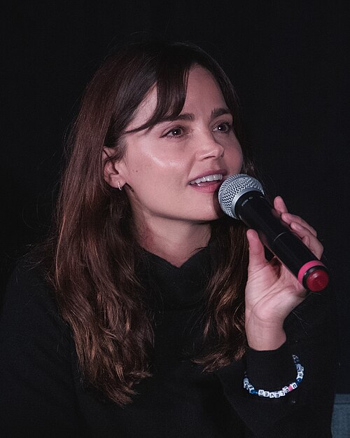 Jenna Coleman speaking at Gallifrey One 2025 in Los Angeles, California.