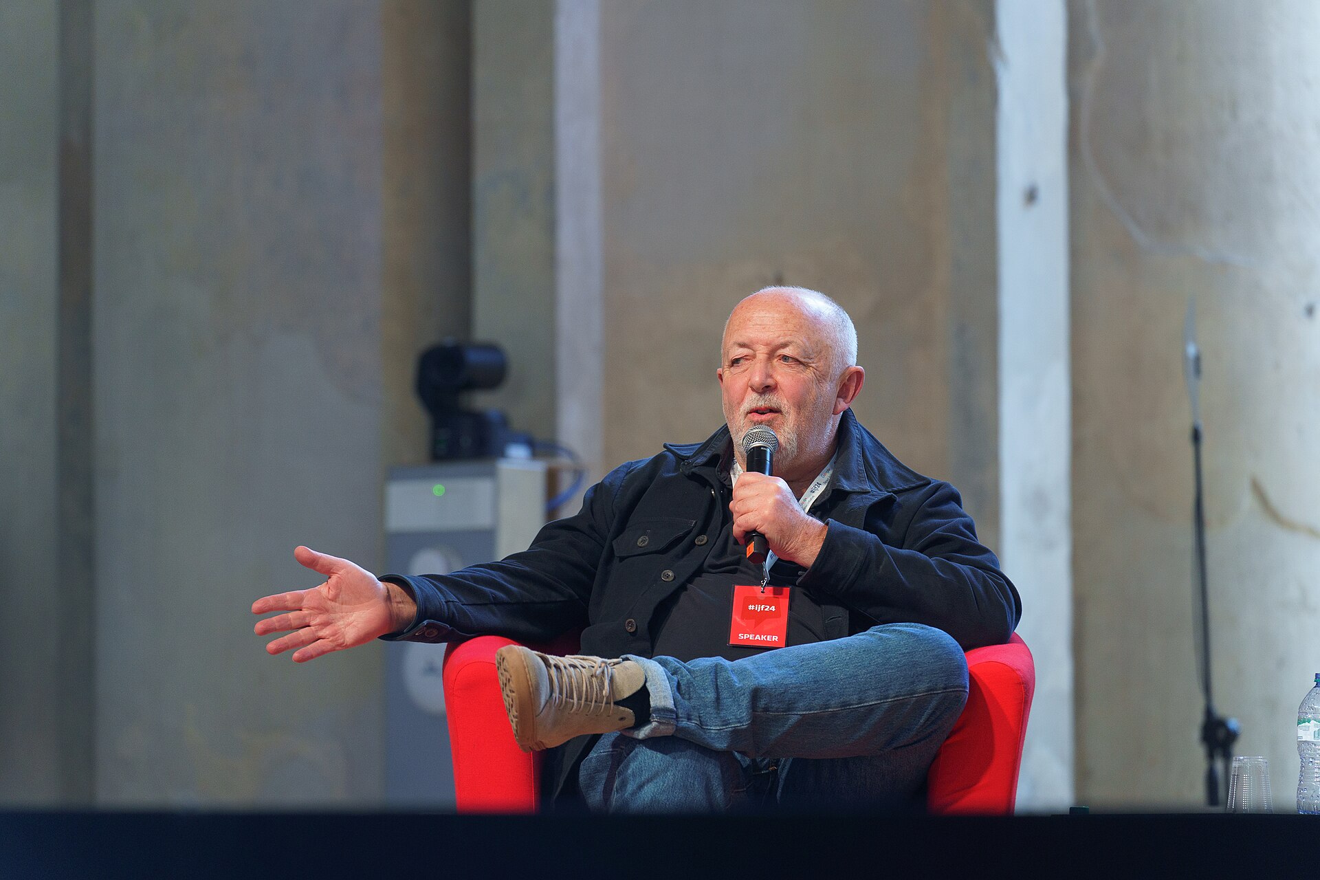 Jeremy Bowen, International Editor of BBC News, speaking at the International Journalism Festival 2024 in Perugia, Italy on a panel called The art of war reporting.