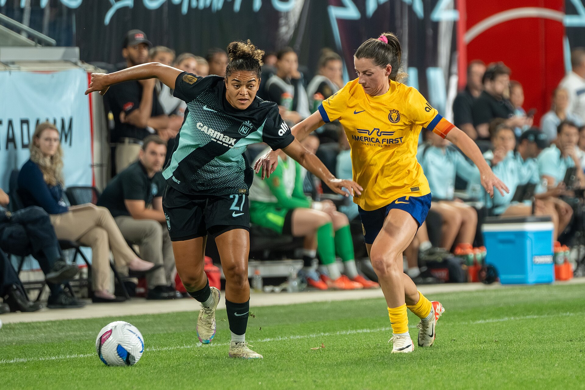 Jess Carter and Paige Monaghan during Gotham FC vs Utah Royals on 23 Aug 2025