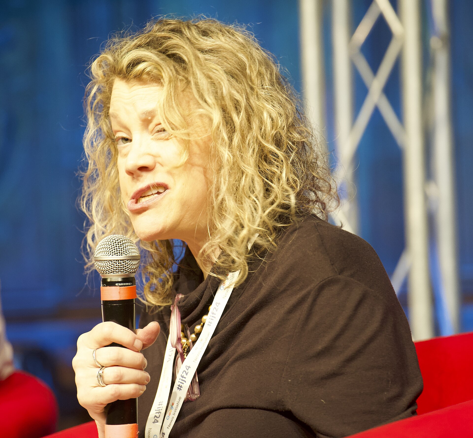 Jesselyn Radack, who heads the Whistleblower and Source Protection Program (WHISPeR) at ExposeFacts,  at the International Journalism Festival 2024 in Perugia, Italy  speaking on a panel called “Impact of leak prosecutions on the free press”