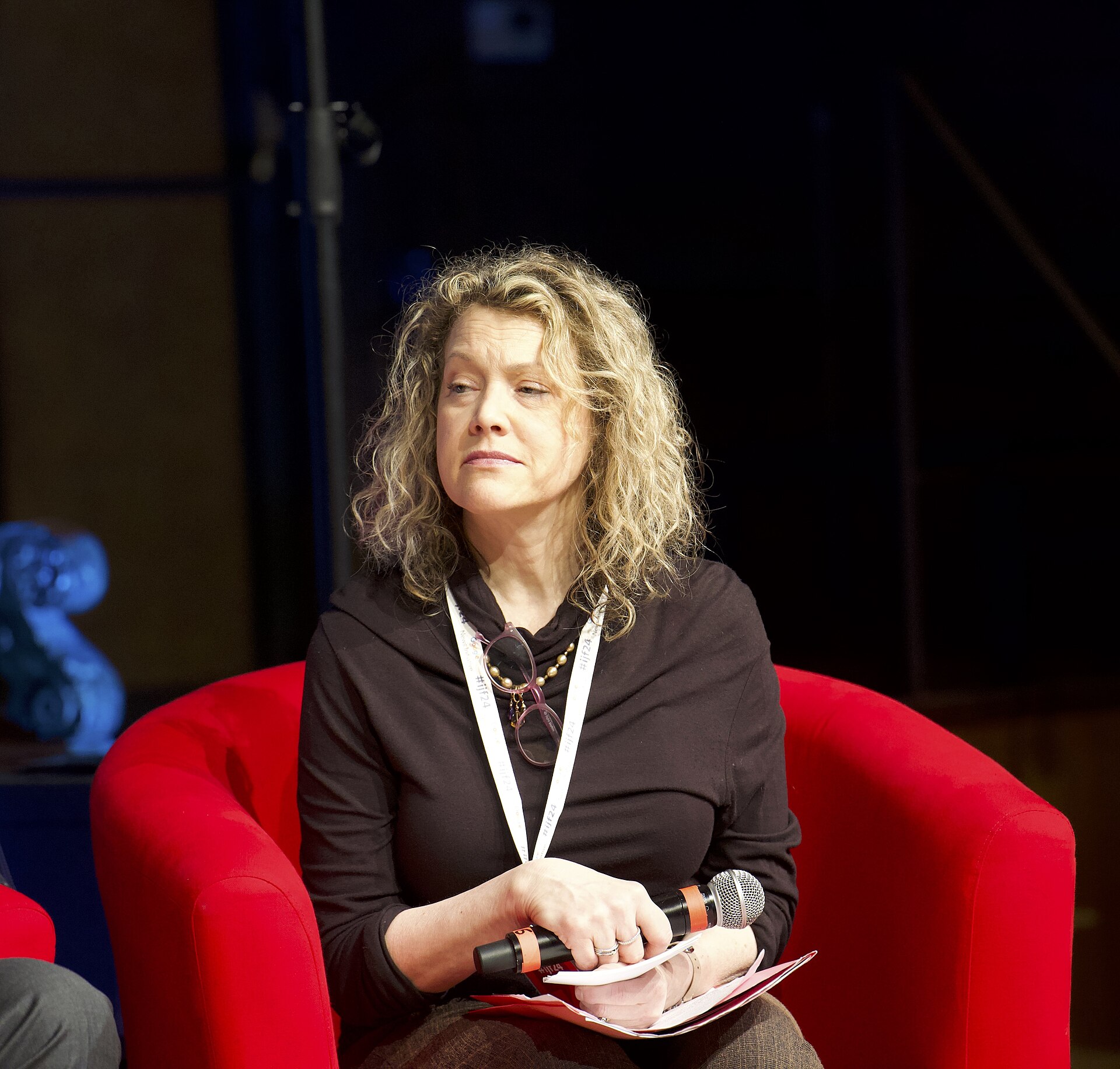 Jesselyn Radack, who heads the Whistleblower and Source Protection Program (WHISPeR) at ExposeFacts,  at the International Journalism Festival 2024 in Perugia, Italy  speaking on a panel called “Impact of leak prosecutions on the free press”