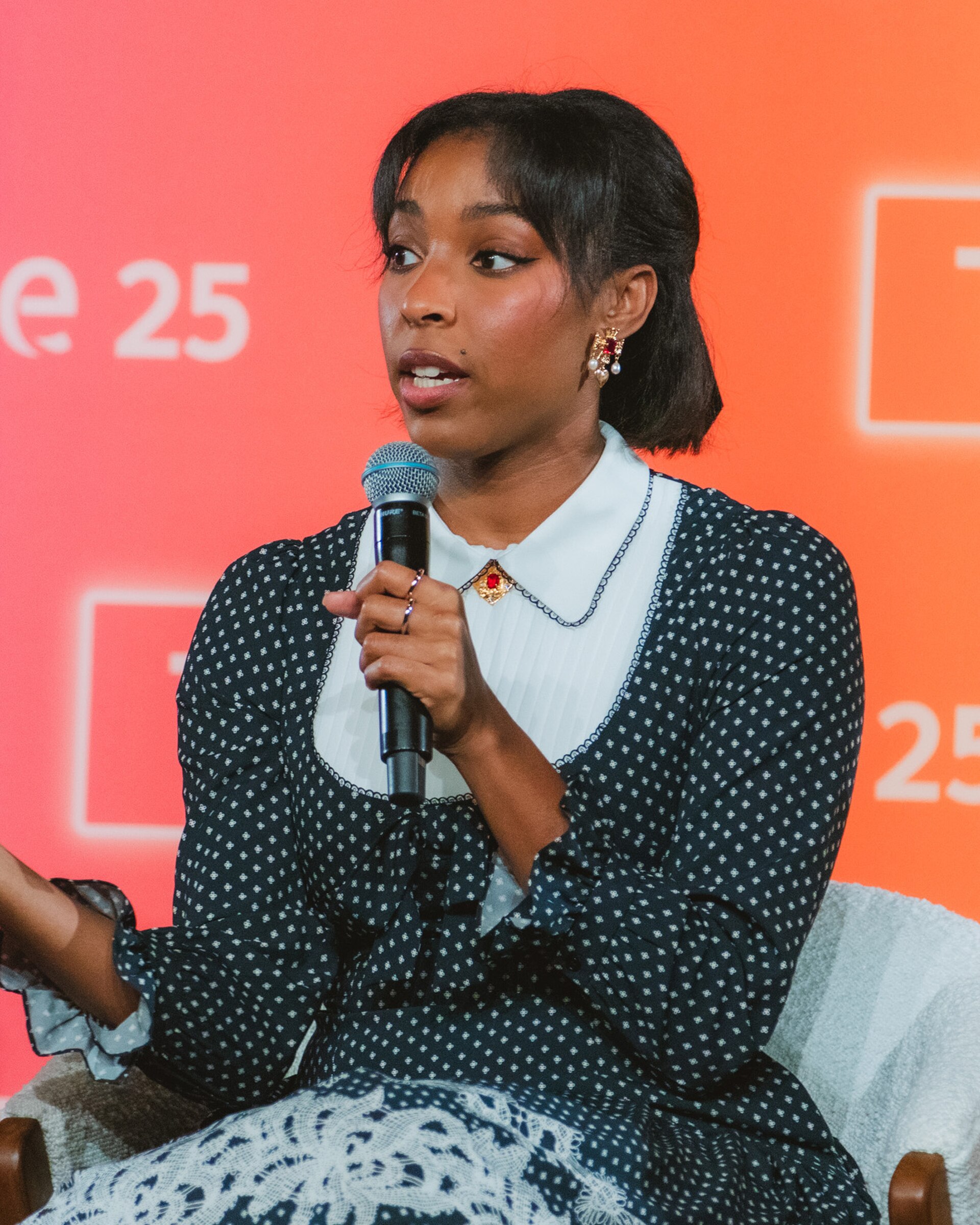 Jessica Williams speaking during an FYC panel for Shrinking at Televerse 2025 in Los Angeles, California.