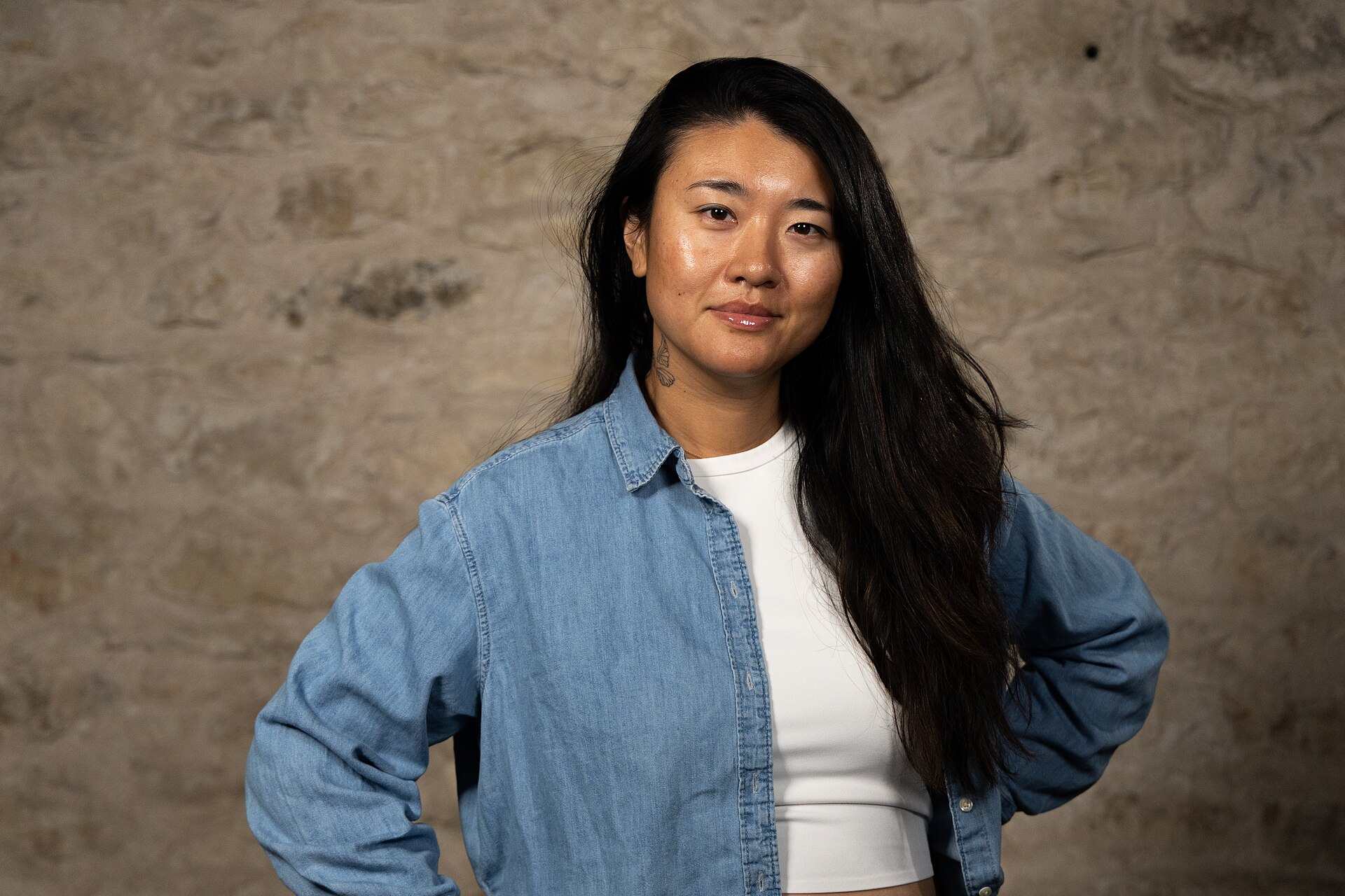 Jing Niu, Director, at the WikiPortraits studio at the 2025 SXSW Festival.
