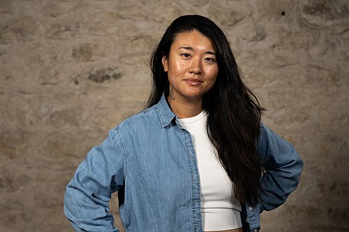 Jing Niu, Director, at the WikiPortraits studio at the 2025 SXSW Festival.