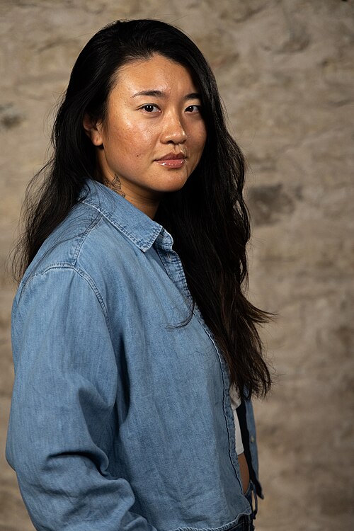 Jing Niu, Director, at the WikiPortraits studio at the 2025 SXSW Festival.