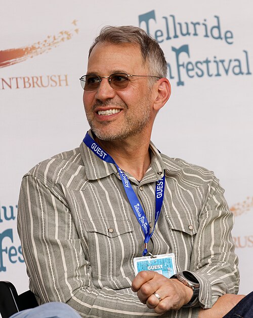 Jon Shenk at the 2024 Telluride Film Festival during a panel discussion, "Ethics of Documentary".