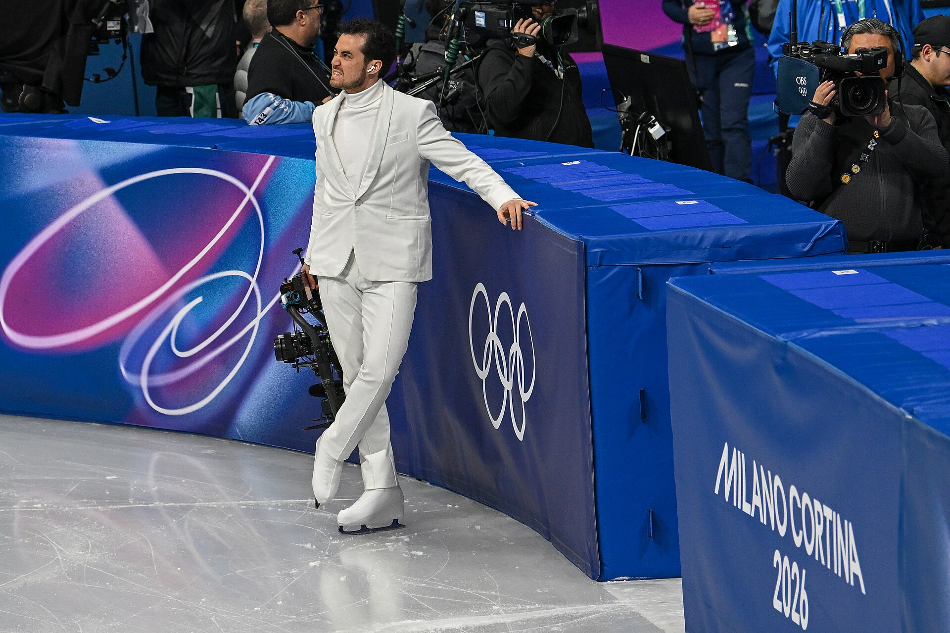MILAN, ITALY - FEBRUARY 19: Camera man Jordan Cowan is live  during the Women's Single Skating on day thirteen of the Milano Cortina 2026 Winter Olympic games at Milano Ice Skating Arena on February 19, 2026 in Milan, Italy.