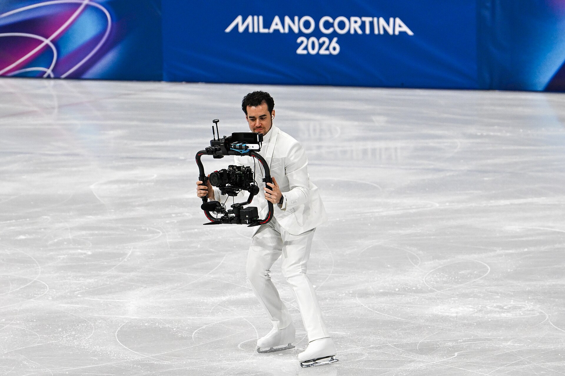 MILAN, ITALY - FEBRUARY 19: Camera man Jordan Cowan is live  during the Women's Single Skating on day thirteen of the Milano Cortina 2026 Winter Olympic games at Milano Ice Skating Arena on February 19, 2026 in Milan, Italy.