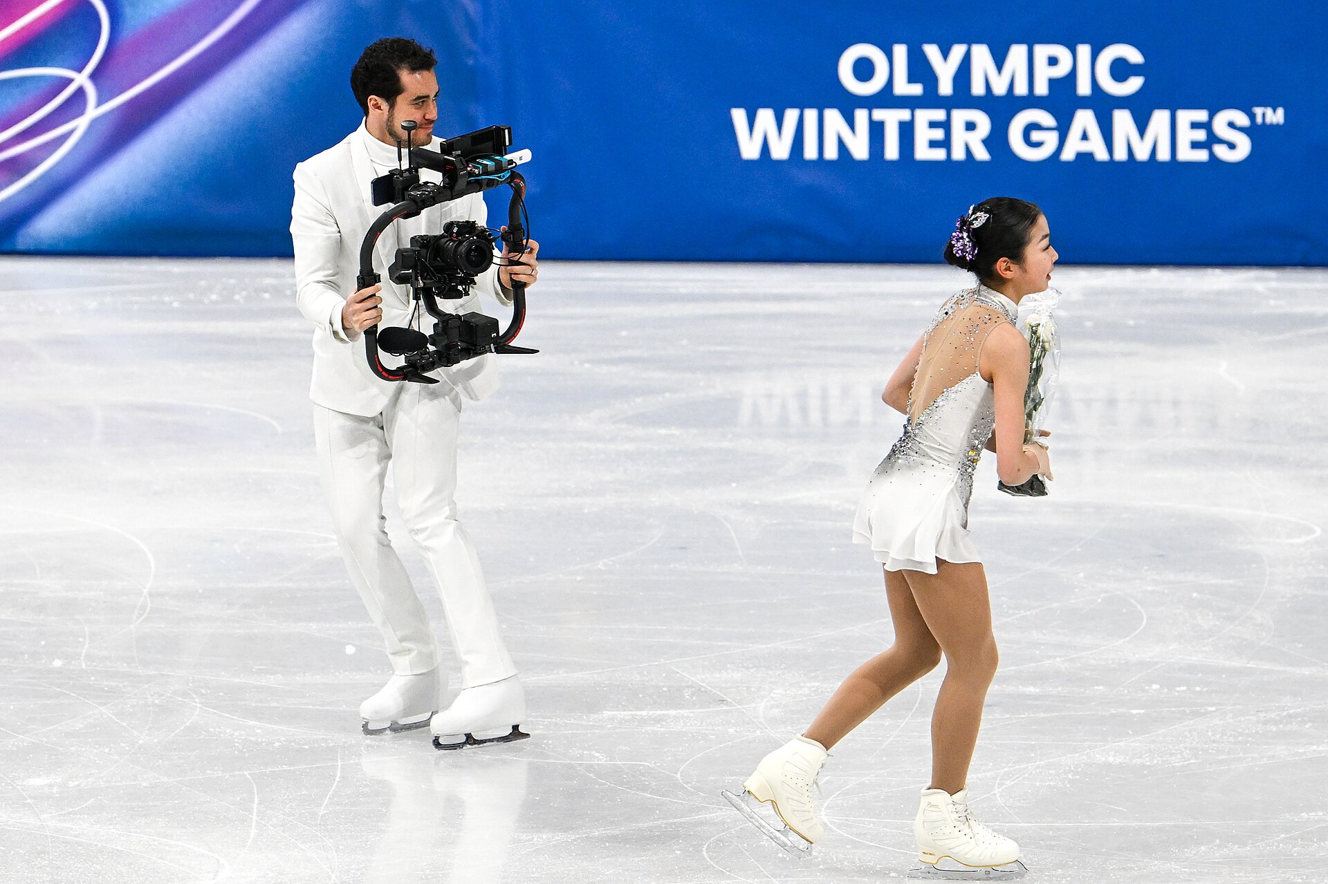 MILAN, ITALY - FEBRUARY 19: Camera man Jordan Cowan is live  during the Women's Single Skating on day thirteen of the Milano Cortina 2026 Winter Olympic games at Milano Ice Skating Arena on February 19, 2026 in Milan, Italy.