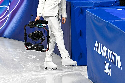 MILAN, ITALY - FEBRUARY 19: Camera man Jordan Cowan is live  during the Women's Single Skating on day thirteen of the Milano Cortina 2026 Winter Olympic games at Milano Ice Skating Arena on February 19, 2026 in Milan, Italy.