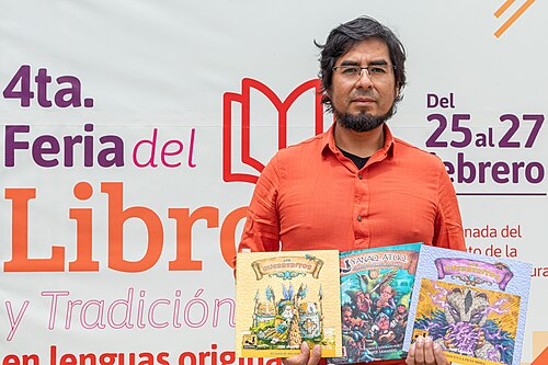 Jorge Armando participando de la 4ta Feria del libro y tradición oral en lenguas originarias realizada en Huancayo, departamento de Junín, Perú.
