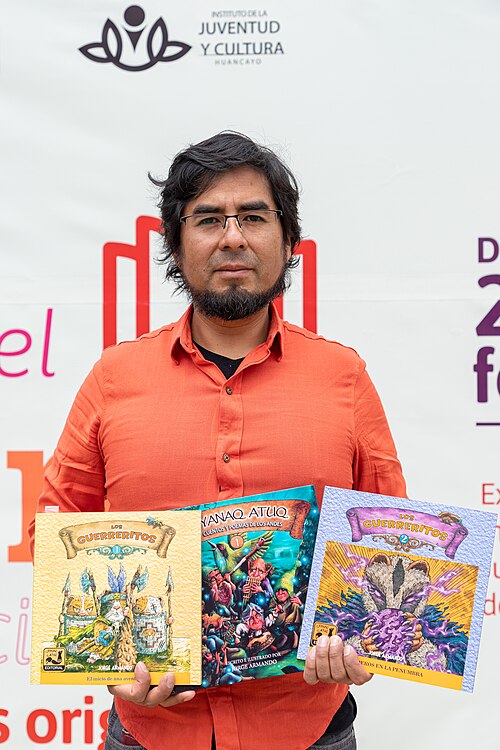 Jorge Armando participando de la 4ta Feria del libro y tradición oral en lenguas originarias realizada en Huancayo, departamento de Junín, Perú.