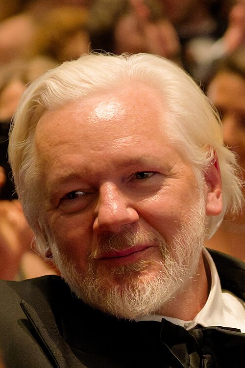 Julian Assange in the audience after the premiere of The Six Billion Dollar Man at the 2025 Cannes Film Festival