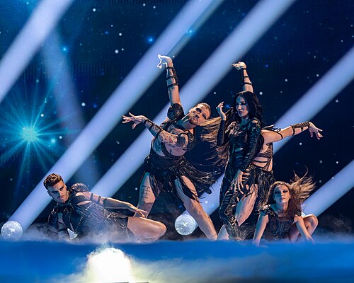 Justyna Steczkowska, representing Poland, performing at Eurovision 2025 in Basel, Switzerland.