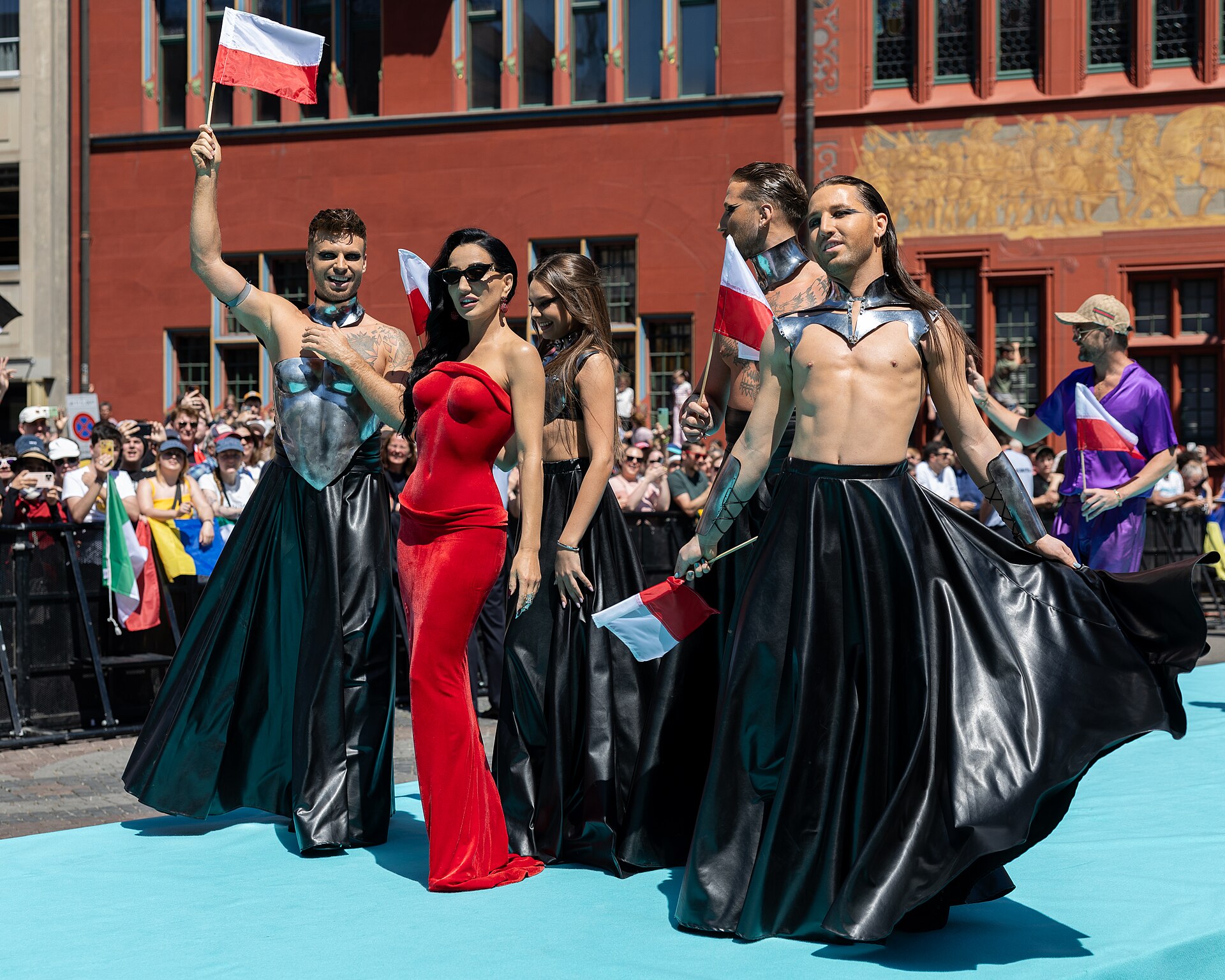 Justyna Steczkowska, representing Poland, on the Turquoise Carpet at Eurovision 2025 in Basel, Switzerland.