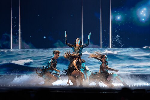 Justyna Steczkowska, representing Poland, performing at Eurovision 2025 in Basel, Switzerland.