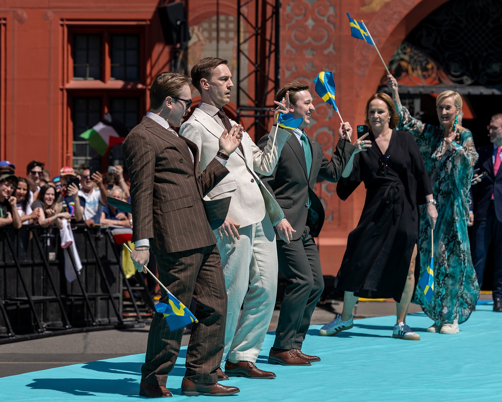 KAJ, representing Sweden, on the Turquoise Carpet at Eurovision 2025 in Basel, Switzerland.