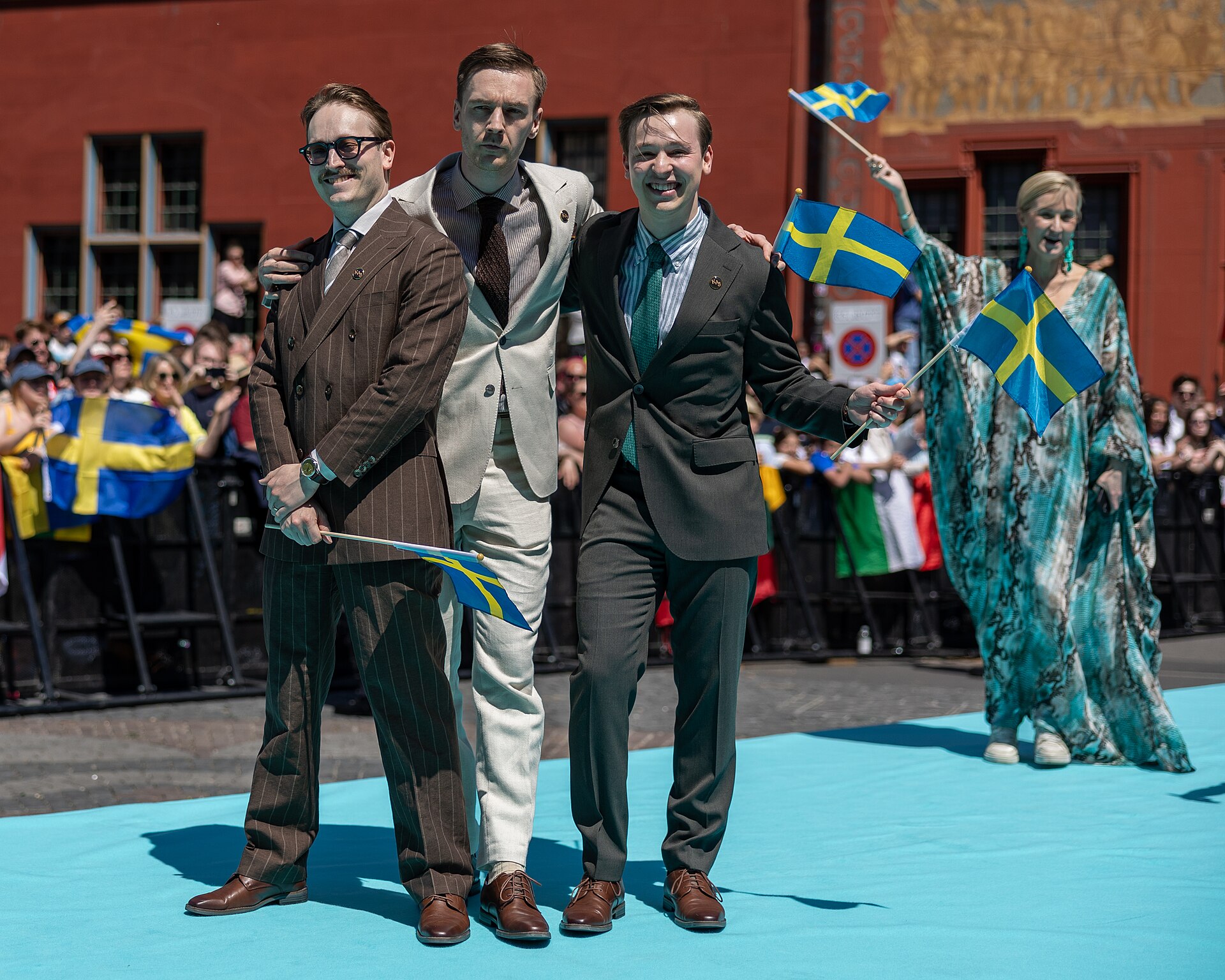 KAJ, representing Sweden, on the Turquoise Carpet at Eurovision 2025 in Basel, Switzerland.