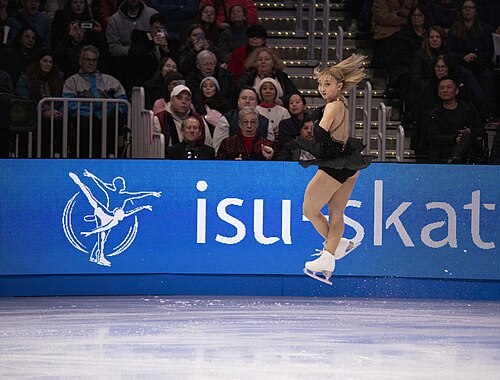 Kaori Sakamoto, Japanese figure skater, at the 2025 World Figure Skating Championships at TD Garden in Boston, Massachusetts.