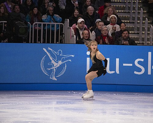 Kaori Sakamoto, Japanese figure skater, at the 2025 World Figure Skating Championships at TD Garden in Boston, Massachusetts.