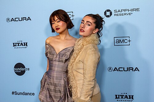 Katarina Zhu and Rachel Sennott at the 2025 Sundance Film Festival for the movie Bunnylovr.